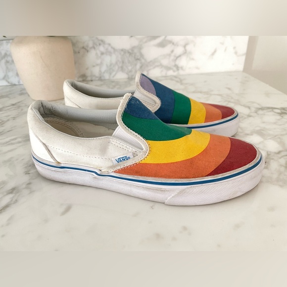 Vintage 80s Vans Slip On Rainbow Sneakers Womens Size 7.5 White Retro - Picture 6 of 7